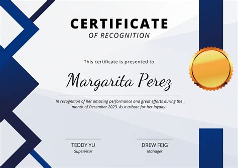 Employee recognition certificate template