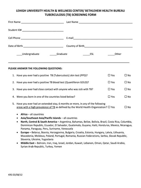 Employee TB Test Form Template