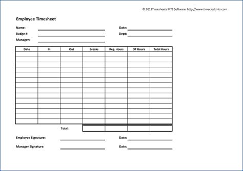 Employee Timesheet Template Sample