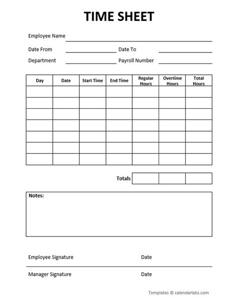 Employee timesheet template example