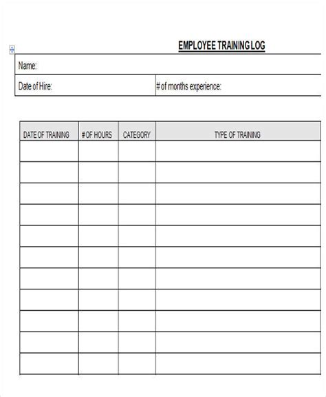 Employee Training Log Template Word Download