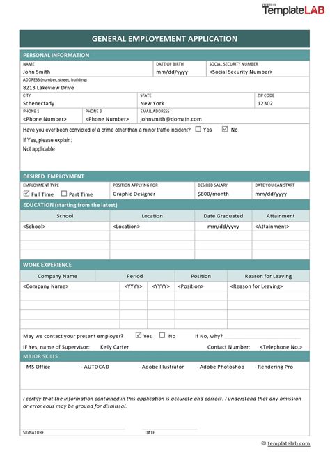 Employment Application Form Template in Word