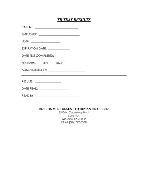 Employment TB Test Form Template