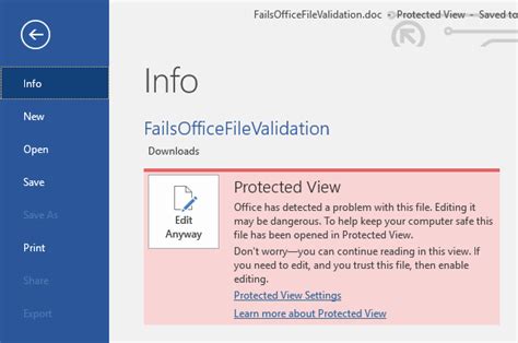 Enabling Protected View in Excel