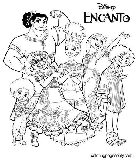 Encanto coloring page featuring the Madrigal family