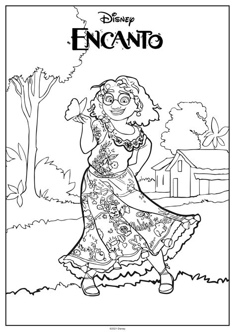 Encanto coloring page featuring the vibrant village