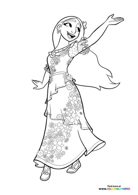 Encanto coloring page featuring Isabela and her flowers