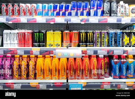 Energy drinks on store shelves