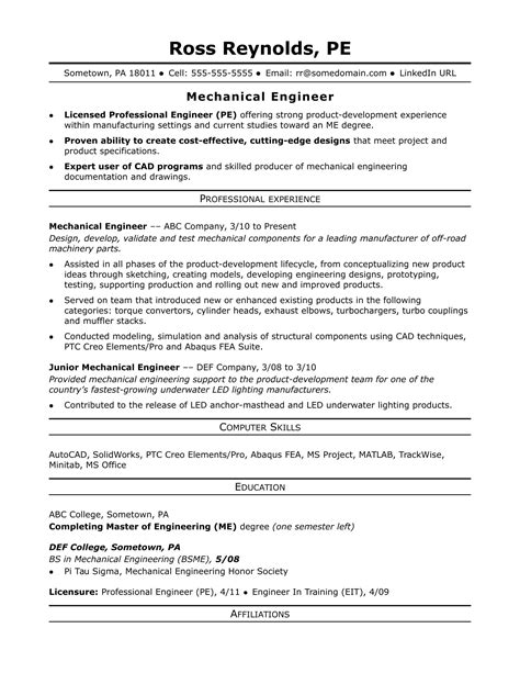 Engineer Resume Example