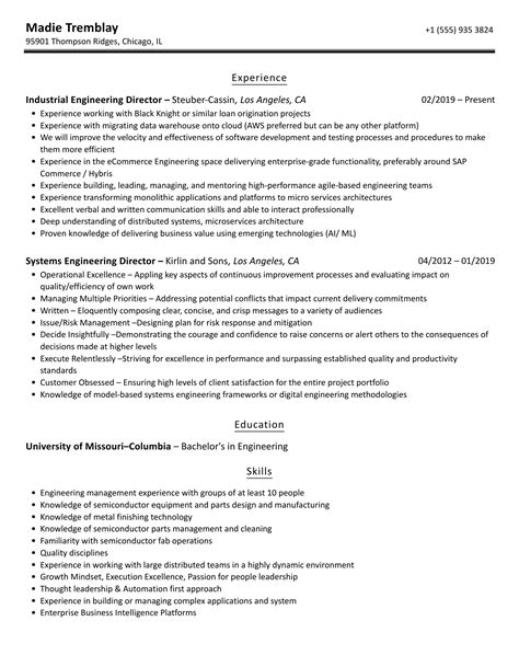 Engineering Director Resume Template Example