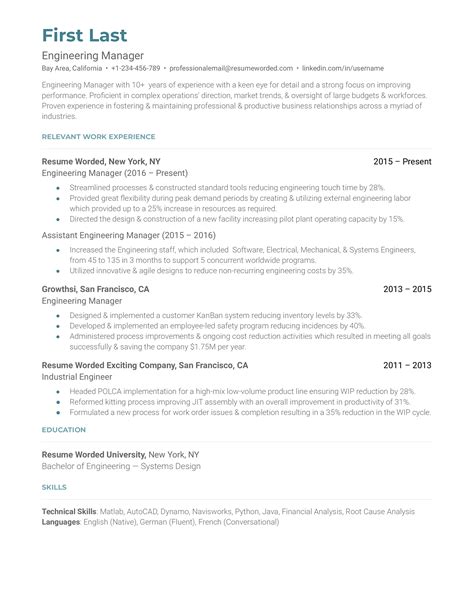 Engineering Manager Resume Example 6