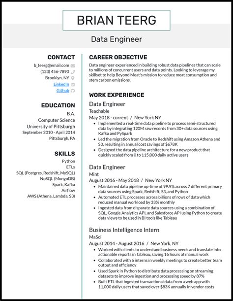 Example of a modern engineering resume