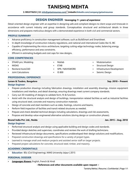 Example of a well-designed engineering resume template