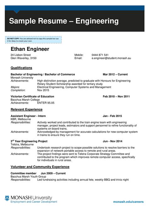 Format of an Engineering Resume Template