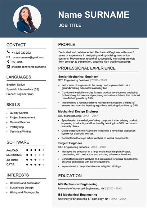 Example of a well-structured engineering resume template in Word format