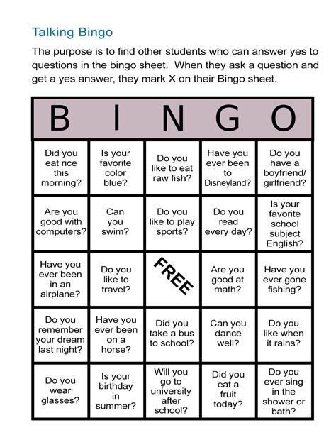 English Bingo Template