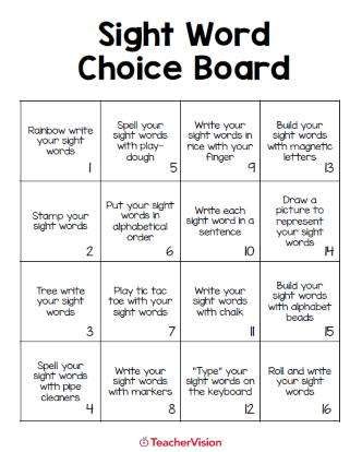 english language arts choice board template