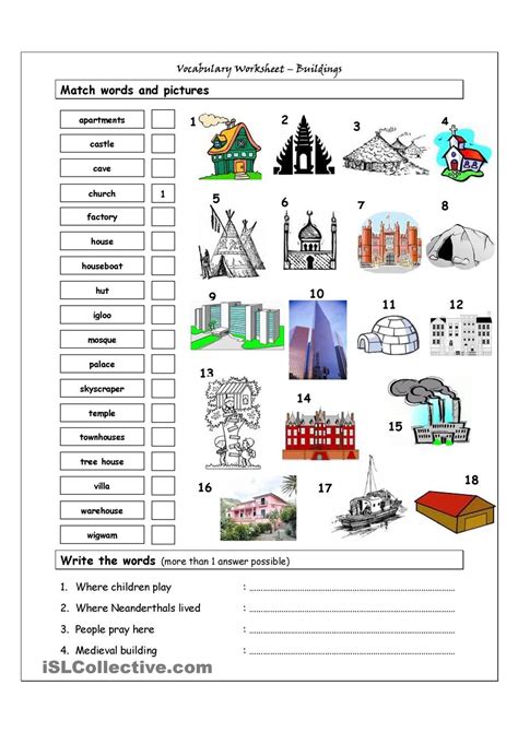 English Vocabulary Building Worksheets