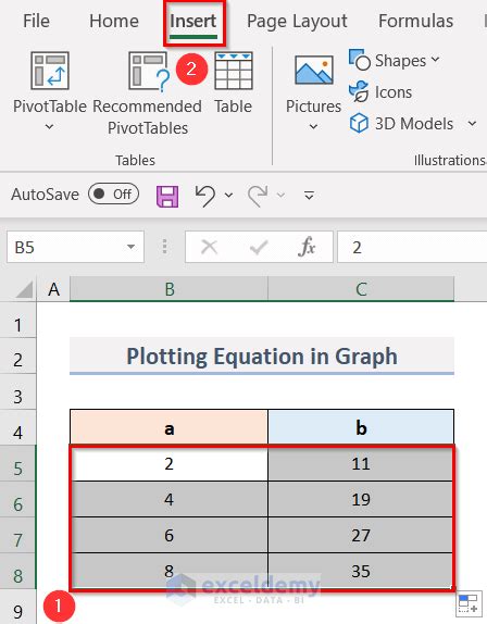 Entering an equation in Excel