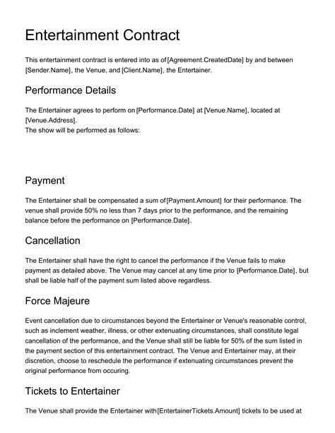 Entertainment Management Agreement Template Word