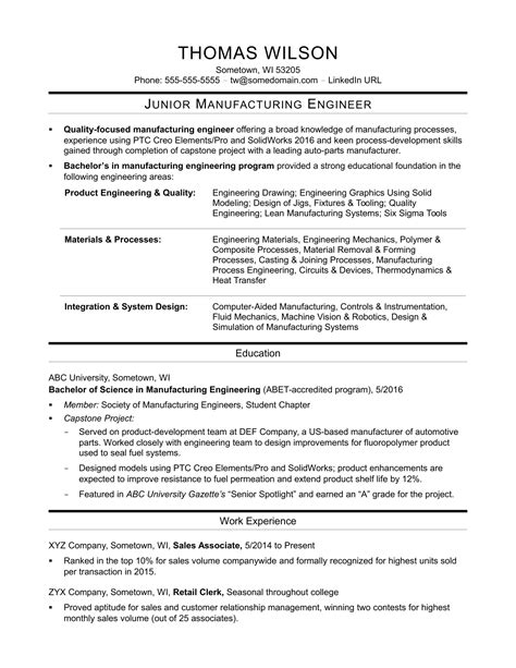 Entry-Level Manufacturing Resume