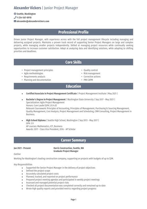 Entry-Level Project Manager CV Template