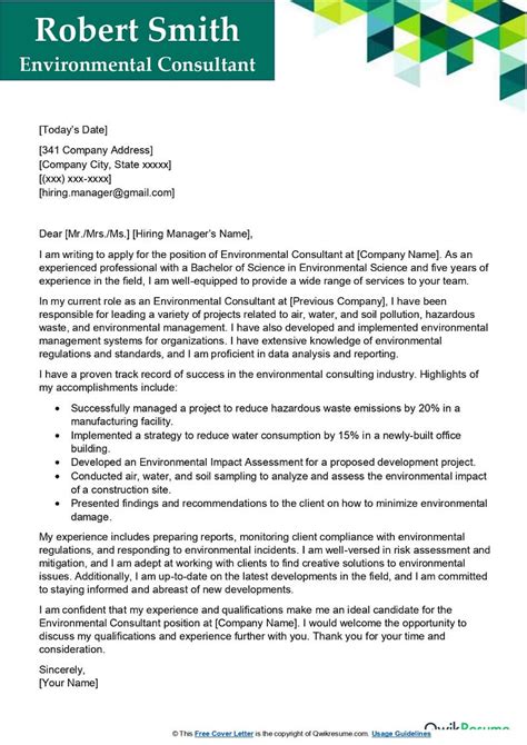 Environmental Consulting Cover Letter Template