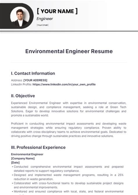 Environmental Engineer Resume Template