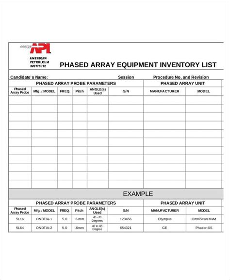 Equipment Inventory Template