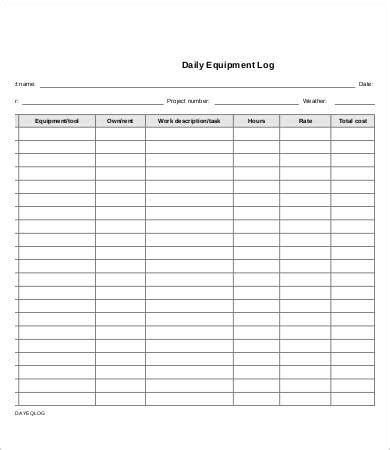 Equipment Log Template Excel Gallery 3