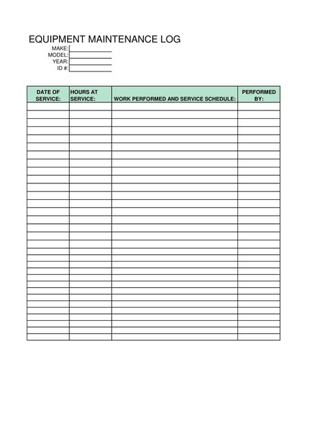 Equipment Log Template Excel Example