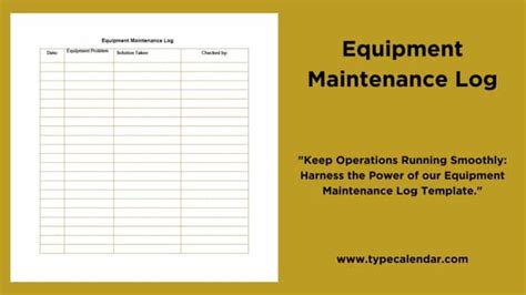 Equipment Maintenance Log Template