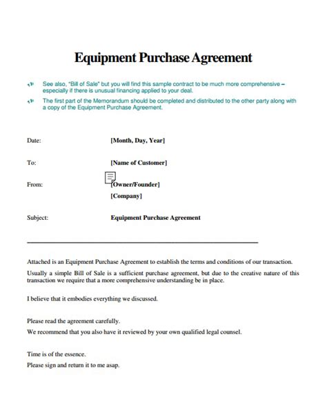 Equipment Purchase Agreement Template