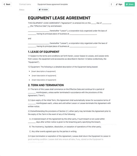 Equipment Rental Agreement Template 1