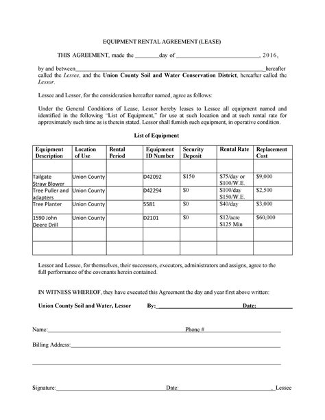 Equipment Rental Agreement Template 4