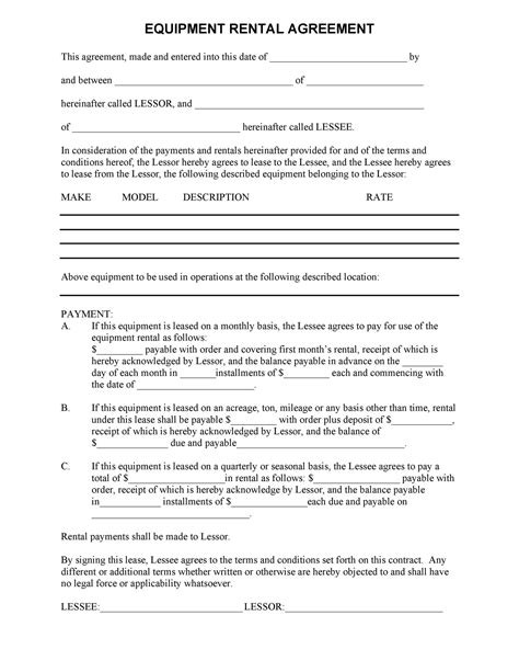 Equipment Rental Agreement Template 8