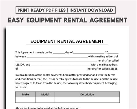 Equipment Rental Form Template