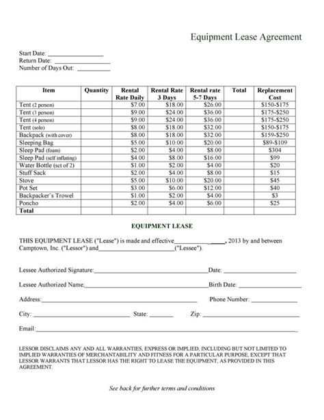 Equipment Rental Template OpenOffice