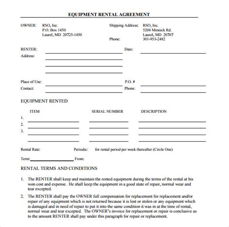 Equipment Rental Template Word