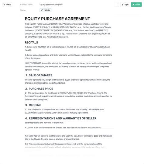 Equity buyout agreement template sample