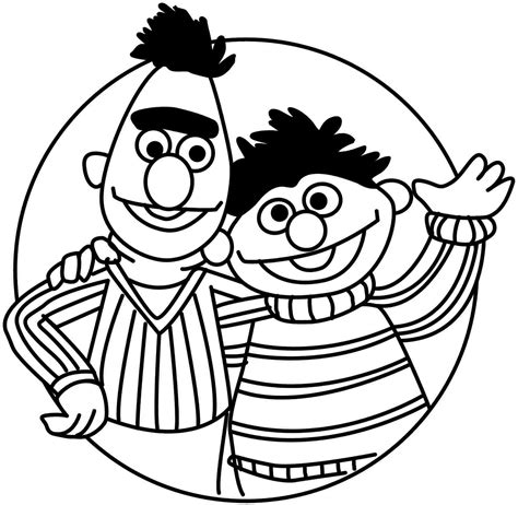 Ernie and Bert coloring page with an apartment