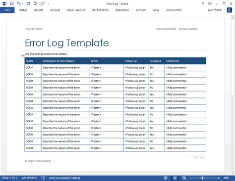 Error Description Logging