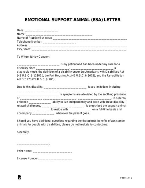 ESA letter template form