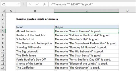 Escape Double Quotes in Excel using Text Function