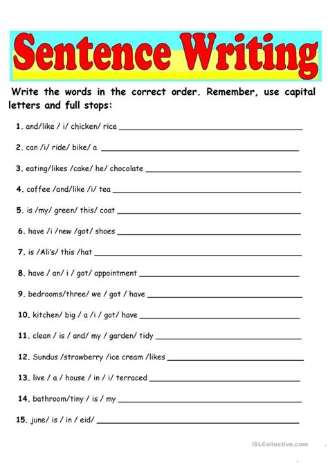 ESL Writing Practice Worksheets