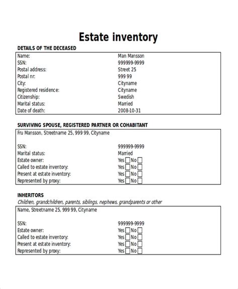 Estate Inventory Template