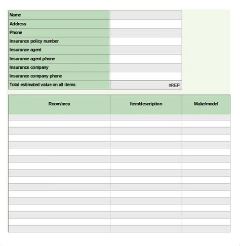 Estate Inventory Template Example