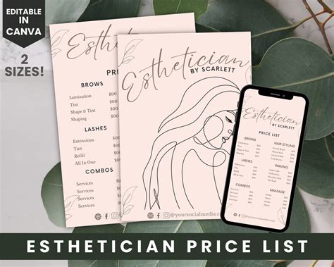 Esthetician Services Price List