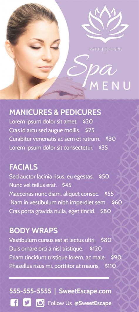 esthetician spa menu template