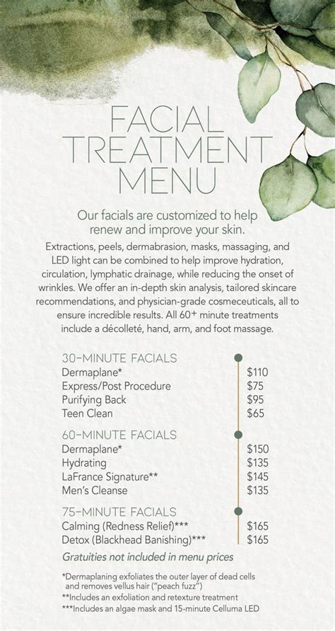 esthetician spa menu template benefits